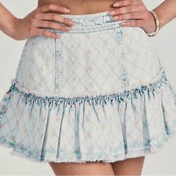 LoveShackFancy Light Blue Mini Skirt - Picture 2 of 9